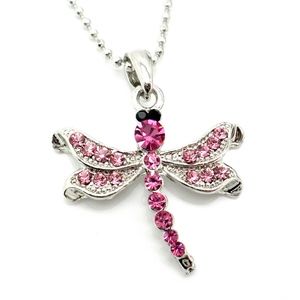 Dragonfly Pendant Necklace Pink Crystal
